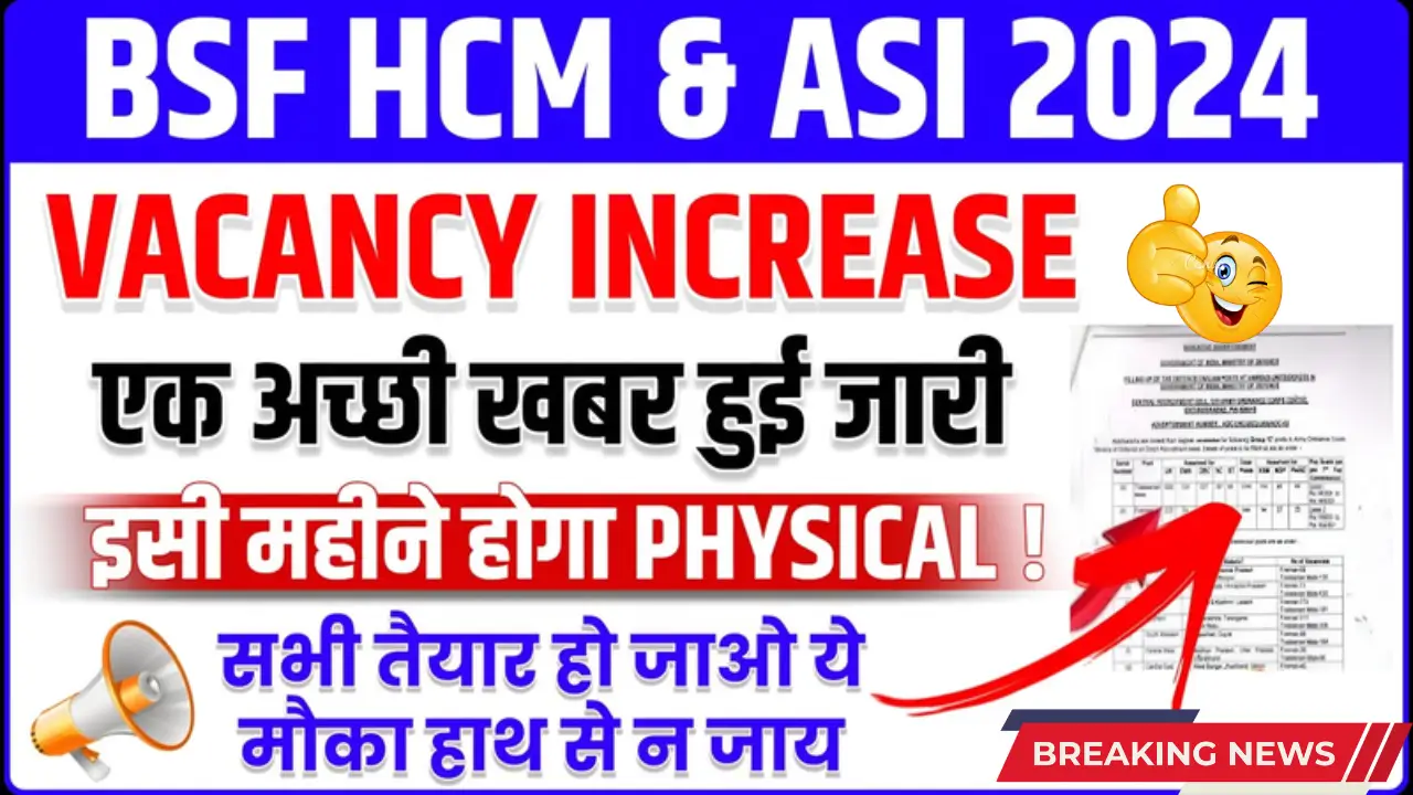 BSF HCM Vacancy Increase 2024, BSF Head Constable Recruitment Update, BSF Physical Test Date